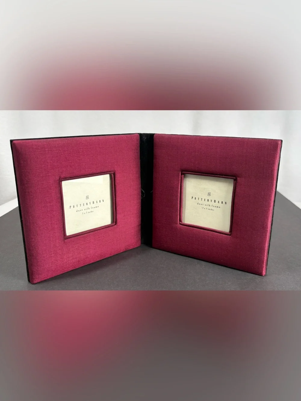 Pottery Barn Duet Silk Frame Photo Box Burgundy Vintage